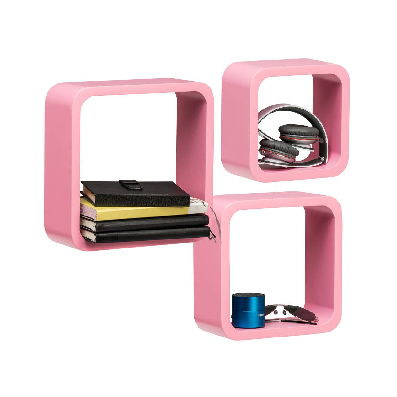 Set Of Three Pink Mdf Wall Cubes House, Home & Garden