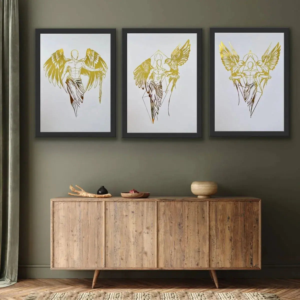 Set of 3 Male Angels Foil Prints Wall Art Print A5 (148 x 210mm) AK Kin Garden Supplies