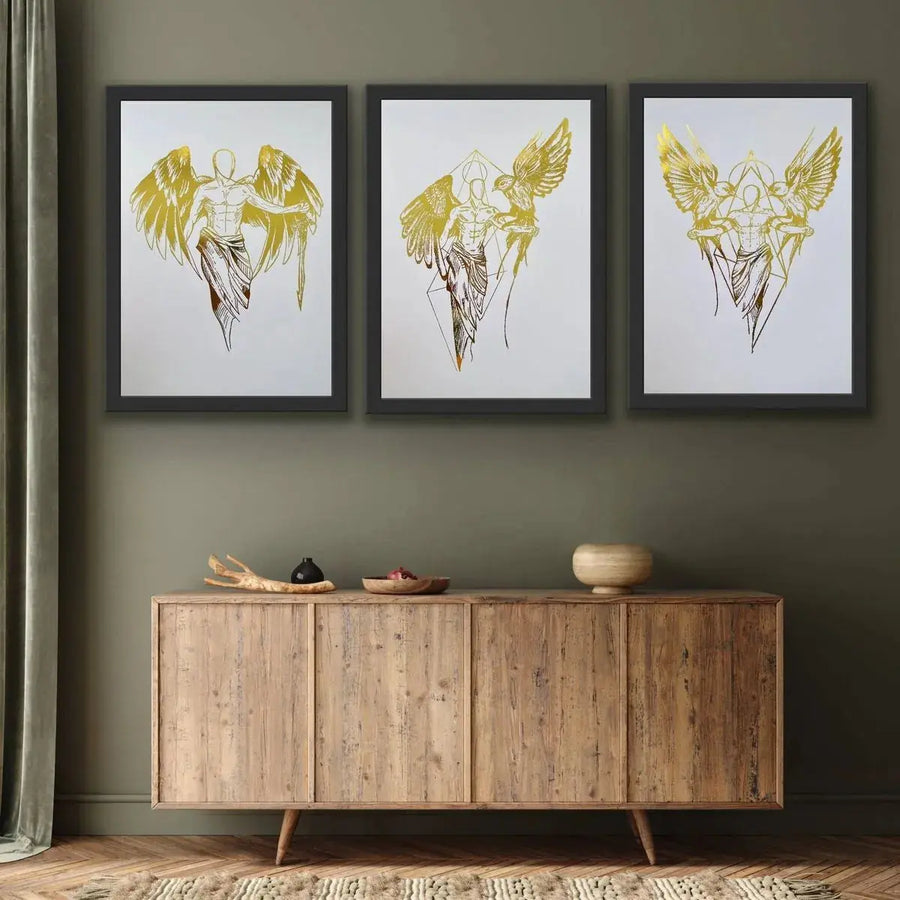 Set of 3 Male Angels Foil Prints Wall Art Print A5 (148 x 210mm) AK Kin Garden Supplies