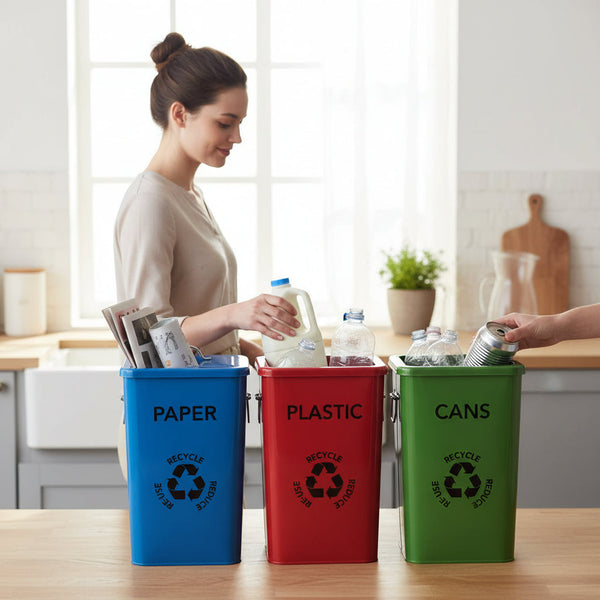 Set of 3 Recycling Bins with Lids House, Home & Garden