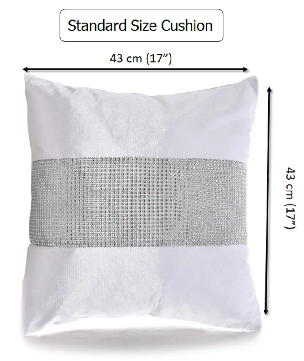 Set of 4 White Crushed Velvet Cushion Covers Diamante Embellished 43 x 43 cm AK Kin Garden Supplies