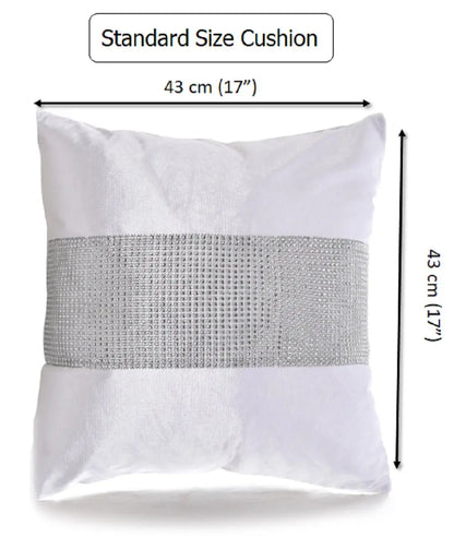Set of 4 White Crushed Velvet Cushion Covers Diamante Embellished 43 x 43 cm AK Kin Garden Supplies