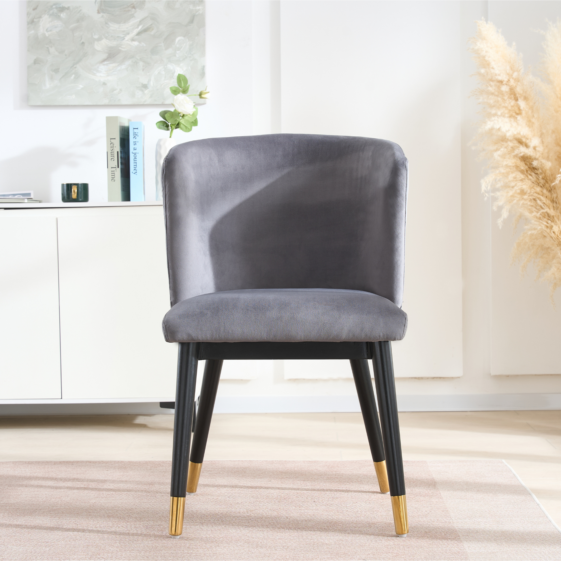 Sofina Modern Velvet Dining Chair with Tufted Back – Wooden Frame & Gold-Tipped Rubberwood Legs PN Home