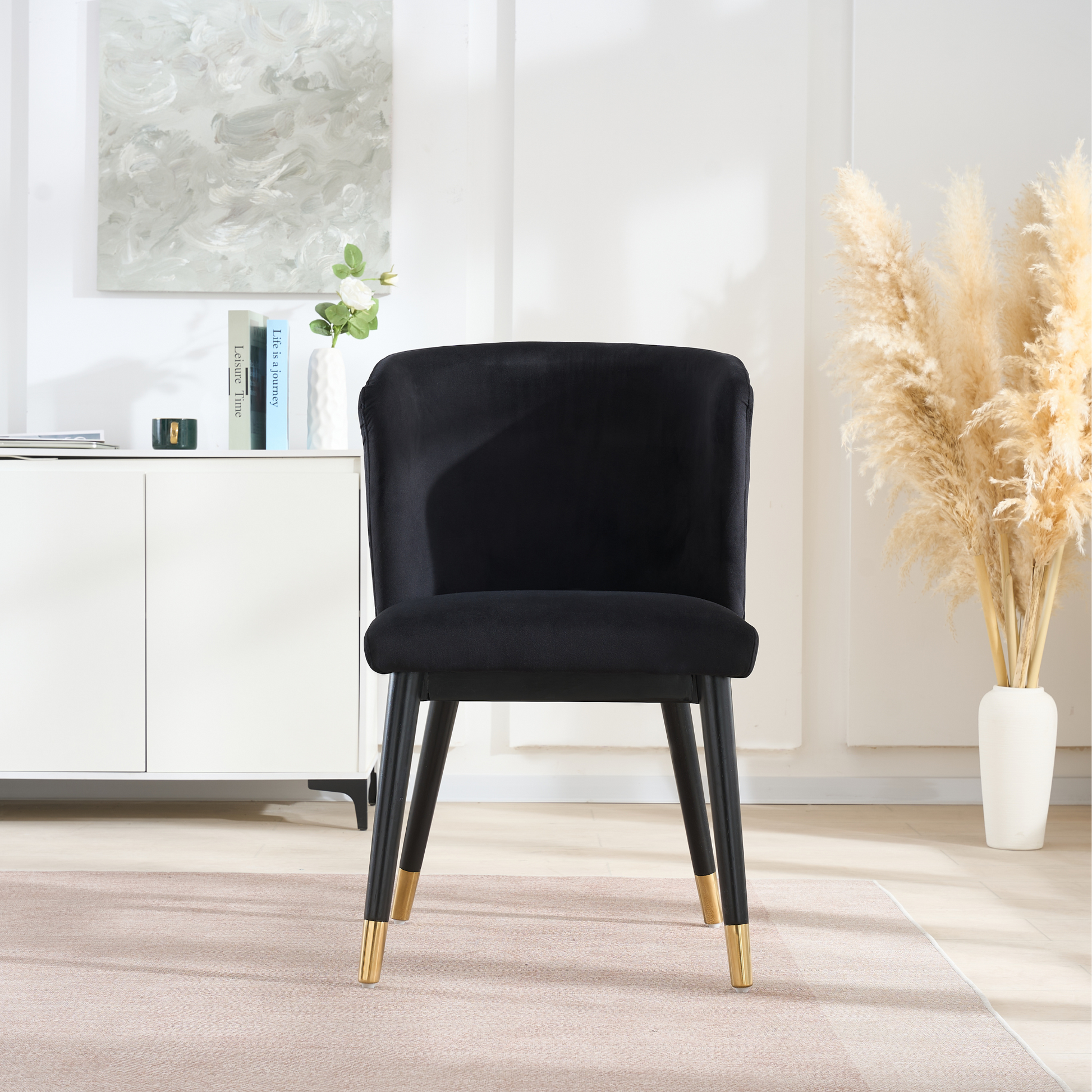 Sofina Modern Velvet Dining Chair with Tufted Back – Wooden Frame & Gold-Tipped Rubberwood Legs PN Home