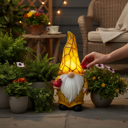 Solar Garden Gnome Ornament with Light-Up Pattern Hat House, Home & Garden