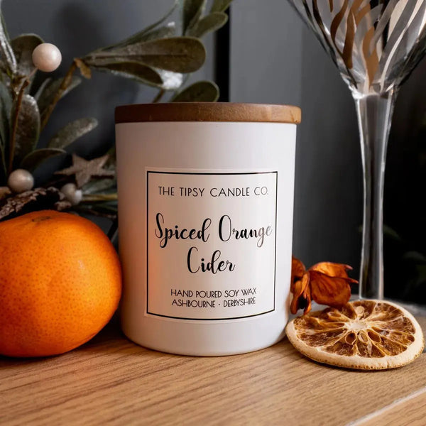 Spiced Orange Cider Scented Candle - White Glass Jar 300ml AK Kin Garden Supplies