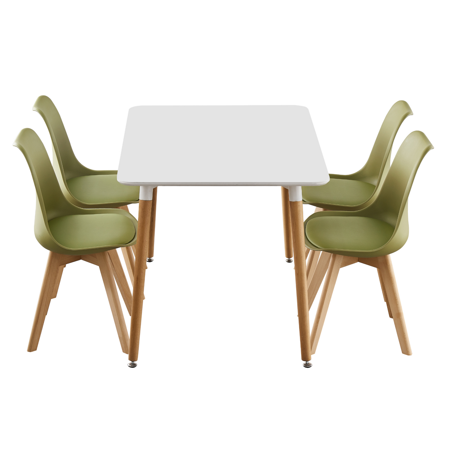 5PCs Dining Set - a White Halo Dining Table & Set of 4 Lorenzo Tulip Dining Chairs with Padded Seat PN Home