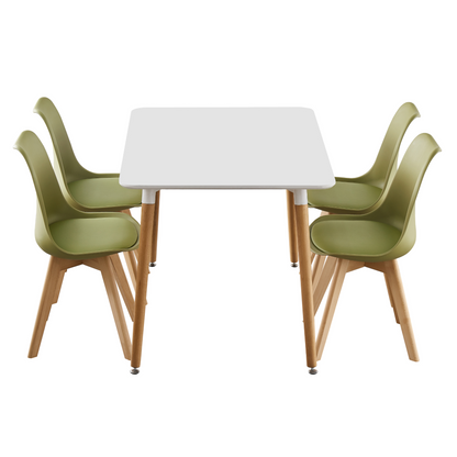 5PCs Dining Set - a White Halo Dining Table & Set of 4 Lorenzo Tulip Dining Chairs with Padded Seat PN Home