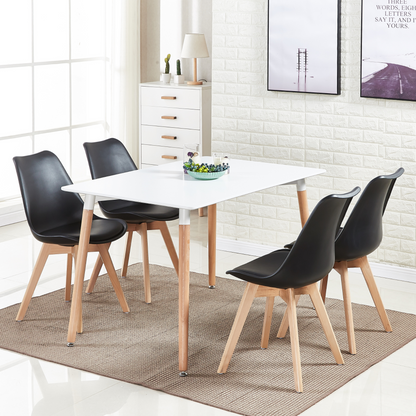 5PCs Dining Set - a White Halo Dining Table & Set of 4 Lorenzo Tulip Dining Chairs with Padded Seat PN Home