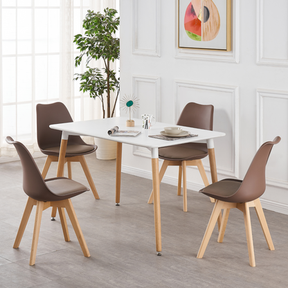 5PCs Dining Set - a White Halo Dining Table & Set of 4 Lorenzo Tulip Dining Chairs with Padded Seat PN Home