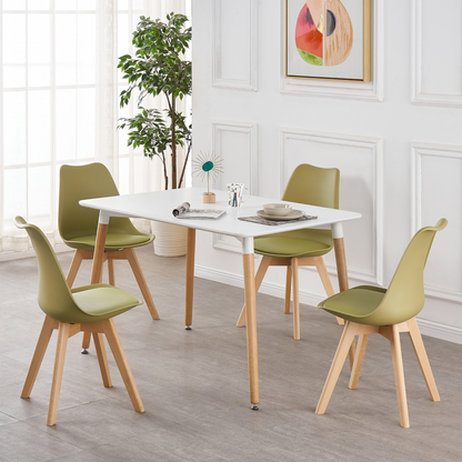 5PCs Dining Set - a White Halo Dining Table & Set of 4 Lorenzo Tulip Dining Chairs with Padded Seat PN Home