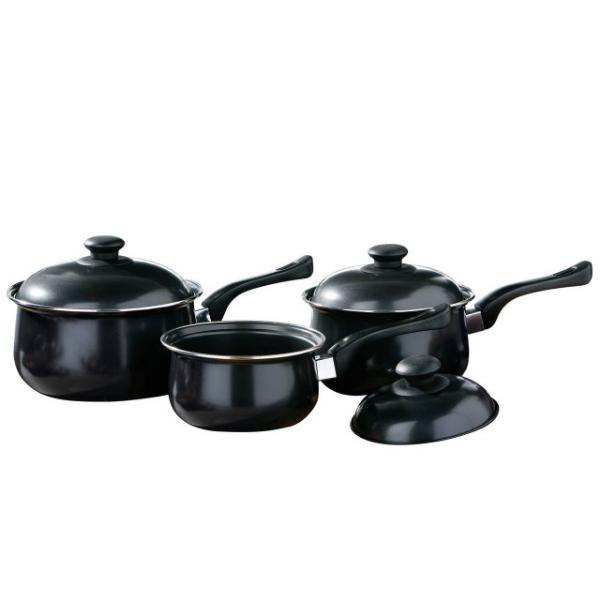 Viggo 3 Piece Black Saucepan Set with Lids House, Home & Garden