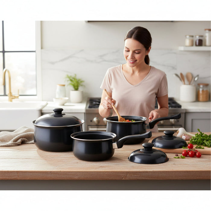 Viggo 3 Piece Black Saucepan Set with Lids