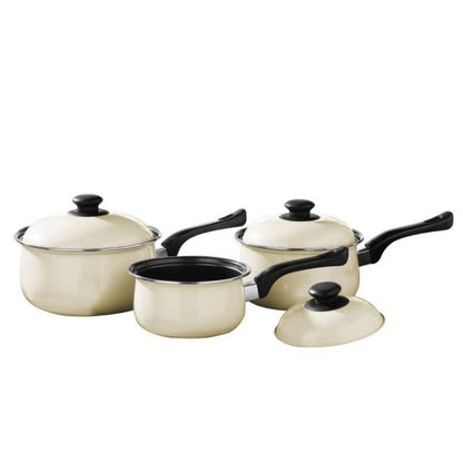 Viggo 3 Piece Cream Saucepan Set with Lids House, Home & Garden