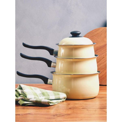 Viggo 3 Piece Cream Saucepan Set with Lids House, Home & Garden