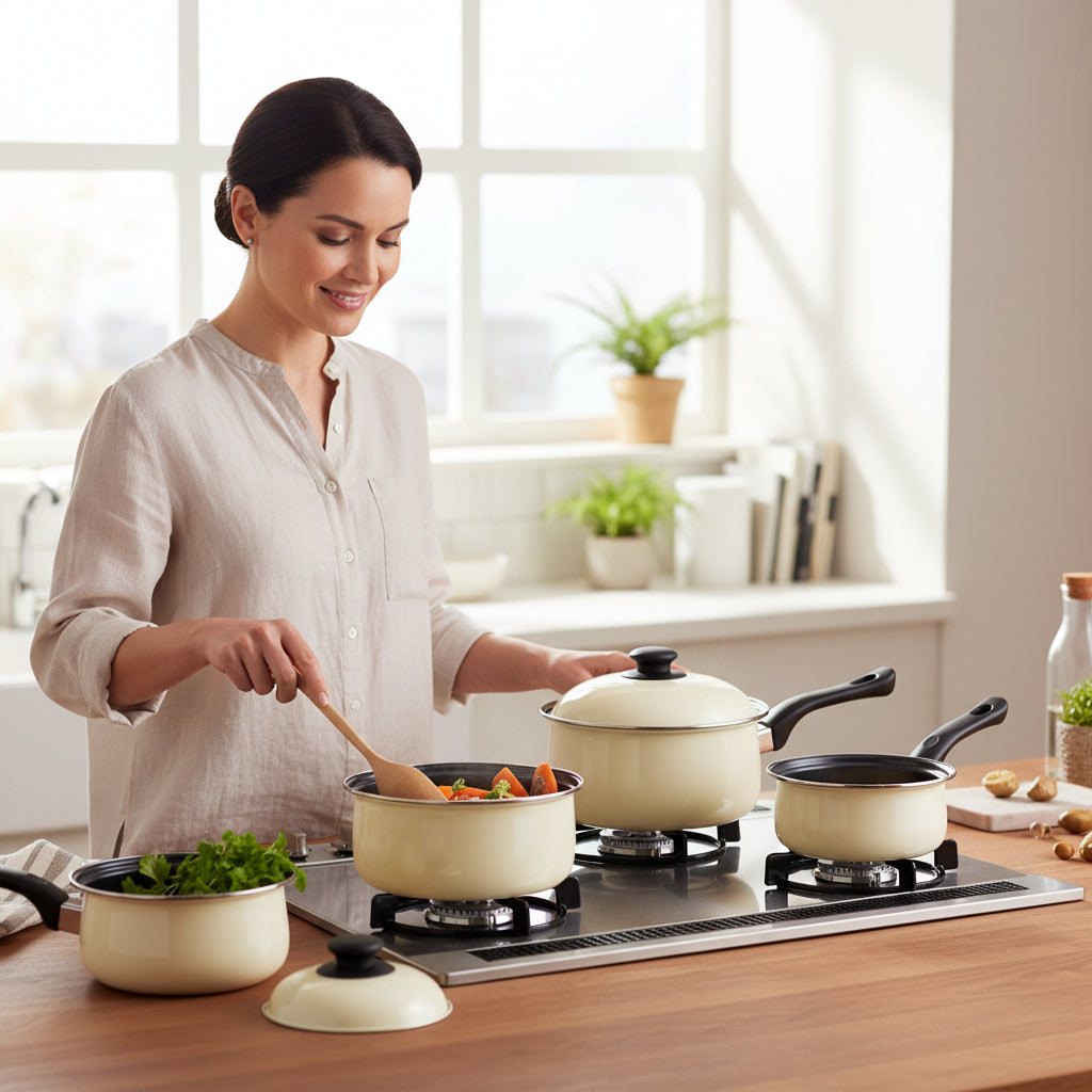 Viggo 3 Piece Cream Saucepan Set with Lids House, Home & Garden