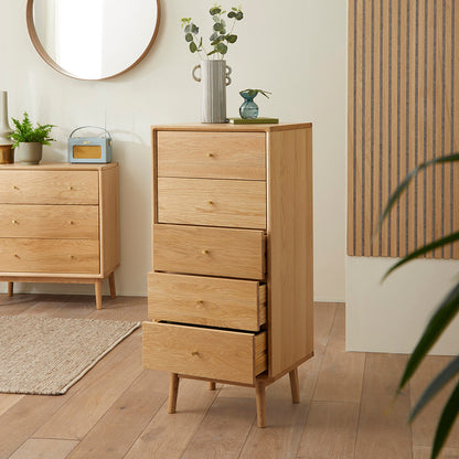 Wright Oak Tallboy Chest of 5 Drawers Fishe and Lilly