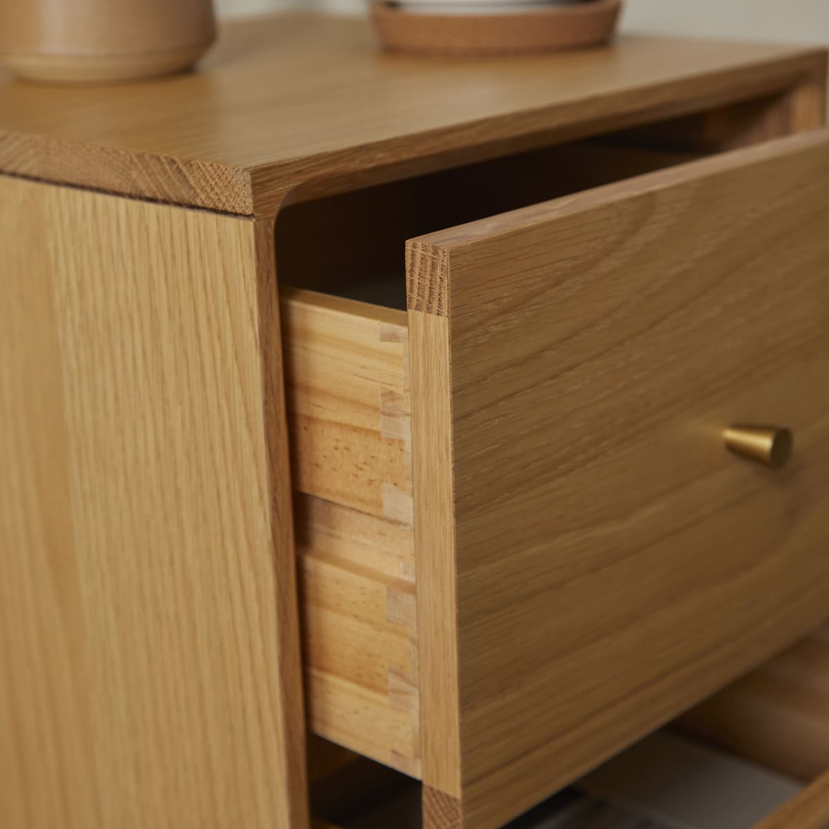 Wright Narrow Oak Bedside Table Fishe and Lilly