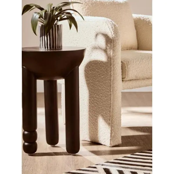 Walsa Black Finish Mango Wood Column Detail Round Side Table D35cm x H50cm AK Kin Garden Supplies