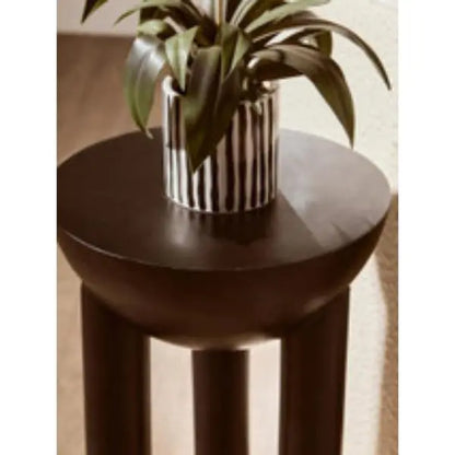 Walsa Black Finish Mango Wood Column Detail Round Side Table D35cm x H50cm AK Kin Garden Supplies