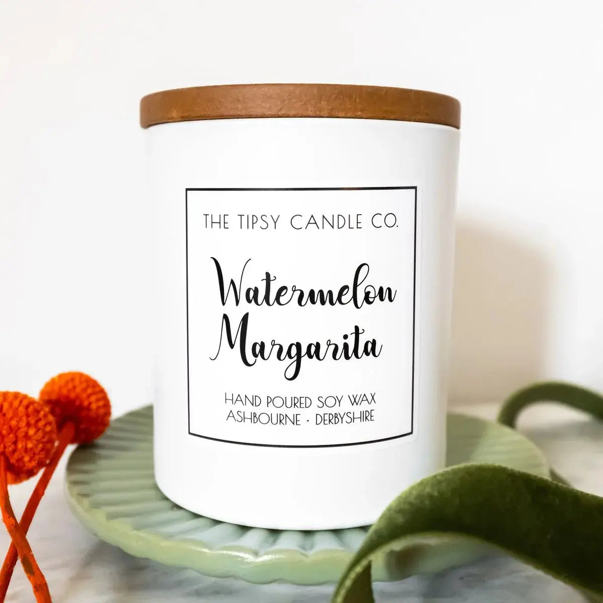 Watermelon Margarita Scented Candle - White Glass Jar 300ml AK Kin Garden Supplies