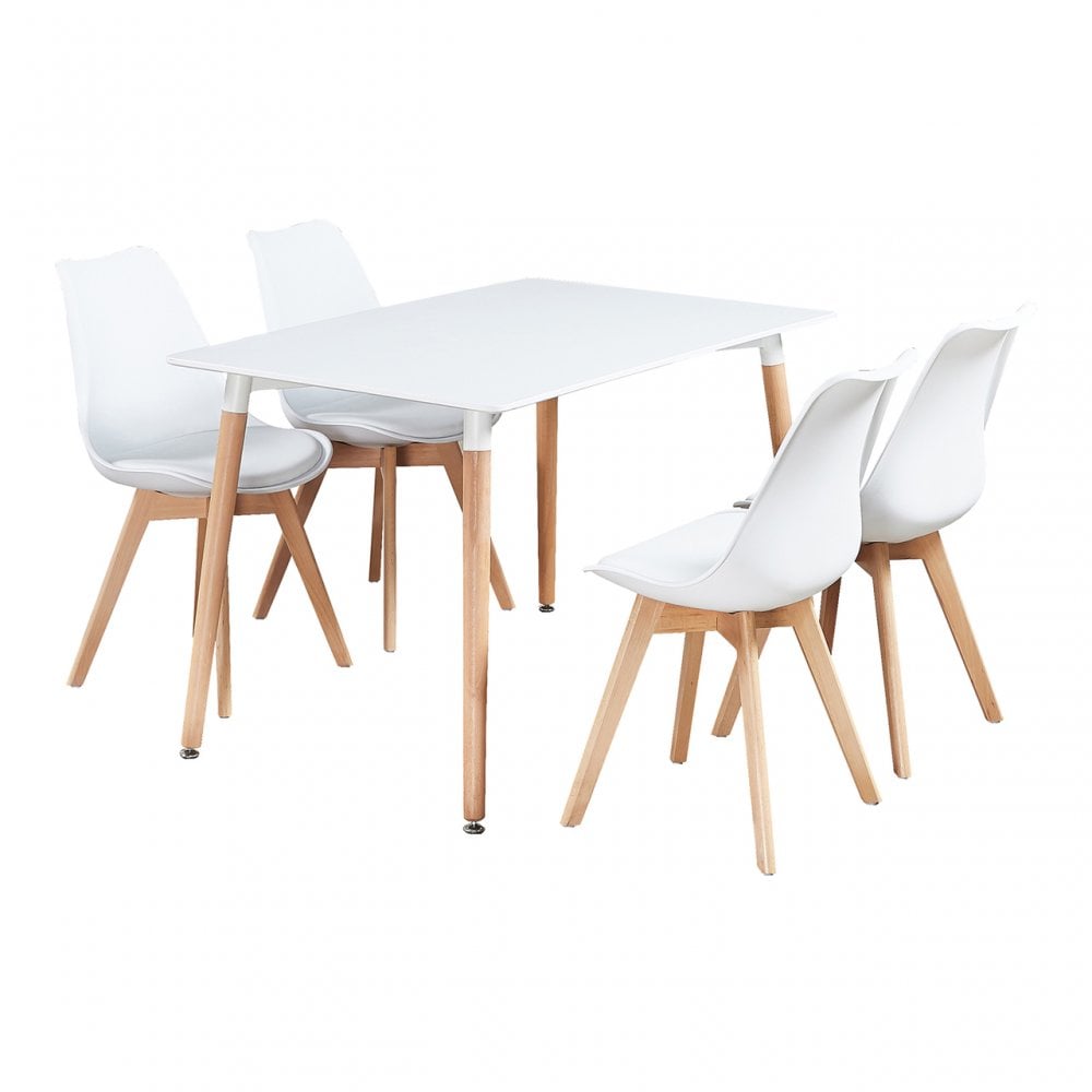 White Halo Dining Table & Set of 4 Lorenzo Jamie Tulip Dining Chairs with Padded Seat PN Home