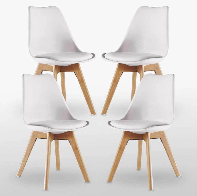 White Halo Dining Table & Set of 4 Lorenzo Jamie Tulip Dining Chairs with Padded Seat PN Home