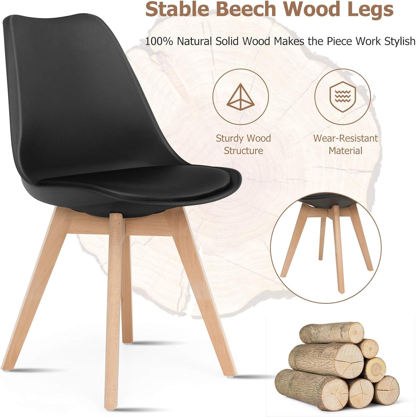 White Halo Dining Table & Set of 4 Lorenzo Jamie Tulip Dining Chairs with Padded Seat PN Home