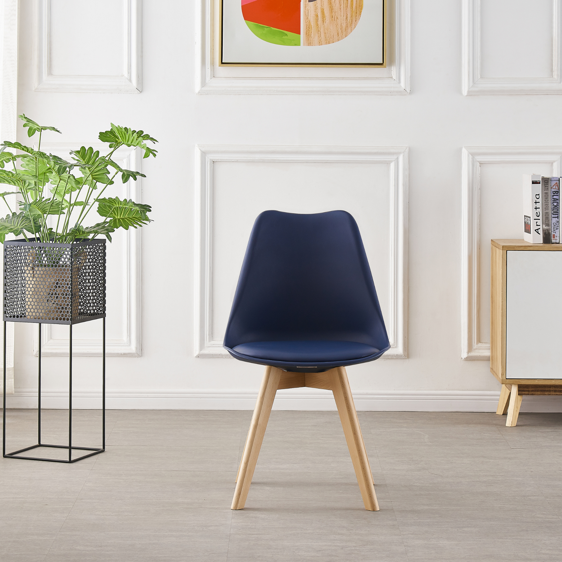 White Halo Dining Table & Set of 4 Lorenzo Jamie Tulip Dining Chairs with Padded Seat PN Home