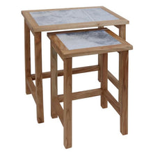 Womad Large Set Of 2 Wooden Side Tables With White Marble Tops House, Home & Garden