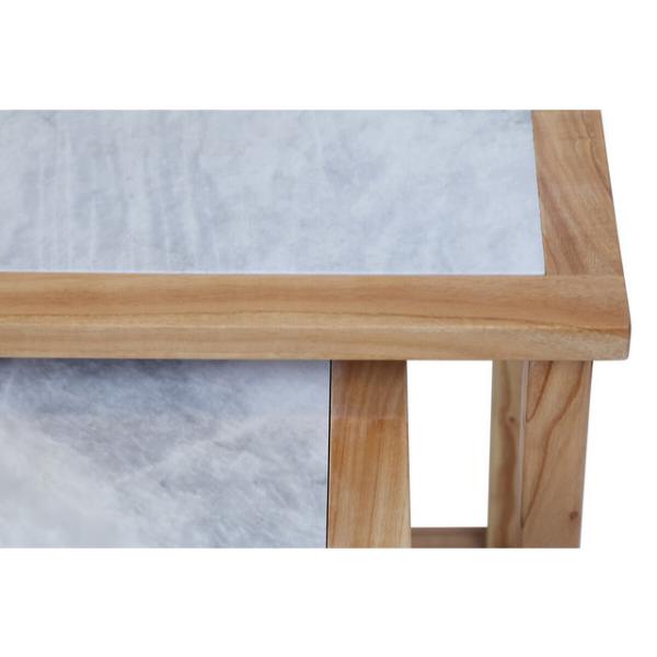 Womad Small Set Of 2 Wooden Side Tables With White Marble Tops House, Home & Garden
