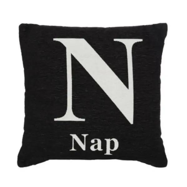 Words 'Nap' Black Cushion H45 x D14 x W45 AK Kin Garden Supplies