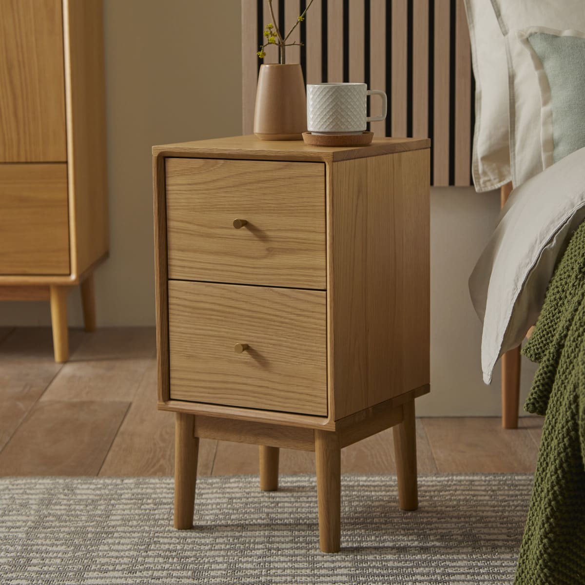 Wright Narrow Oak Bedside Table Fishe and Lilly