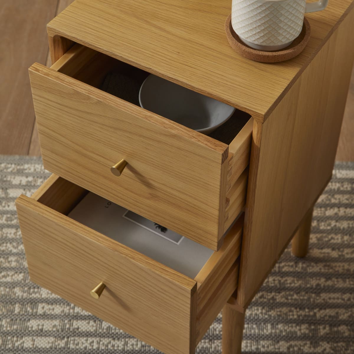 Wright Narrow Oak Bedside Table Fishe and Lilly