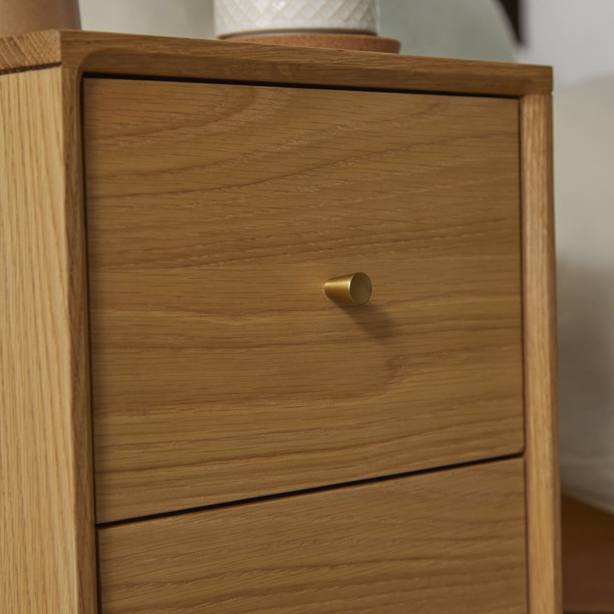 Wright Narrow Oak Bedside Table Fishe and Lilly