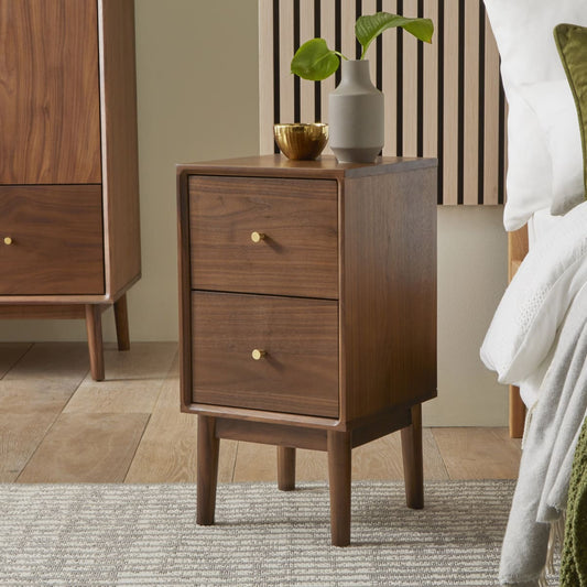 Wright Narrow Walnut Bedside Table Fishe and Lilly