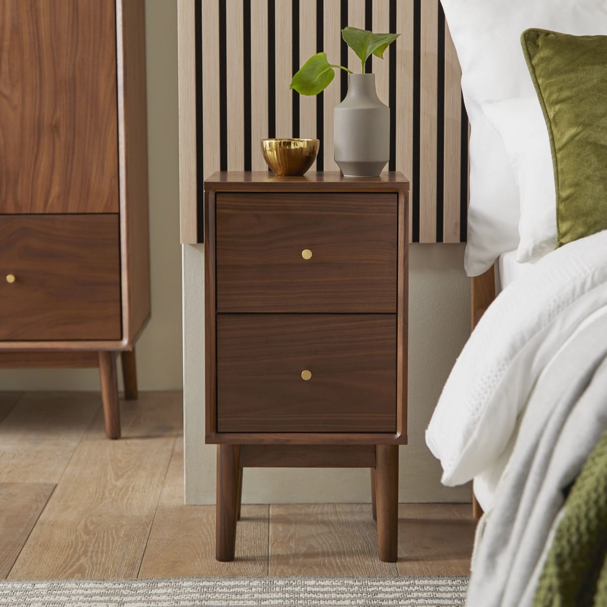 Wright Narrow Walnut Bedside Table Fishe and Lilly