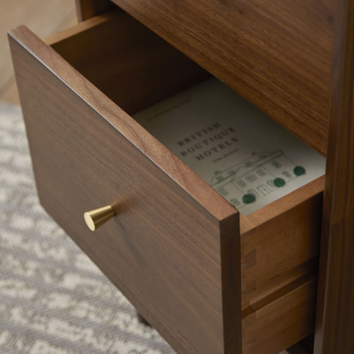 Wright Narrow Walnut Bedside Table Fishe and Lilly