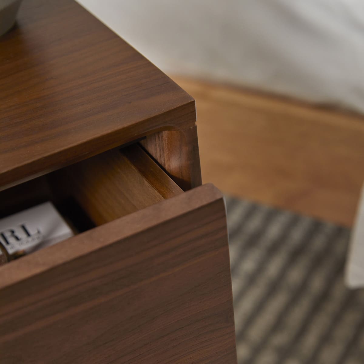 Wright Narrow Walnut Bedside Table Fishe and Lilly