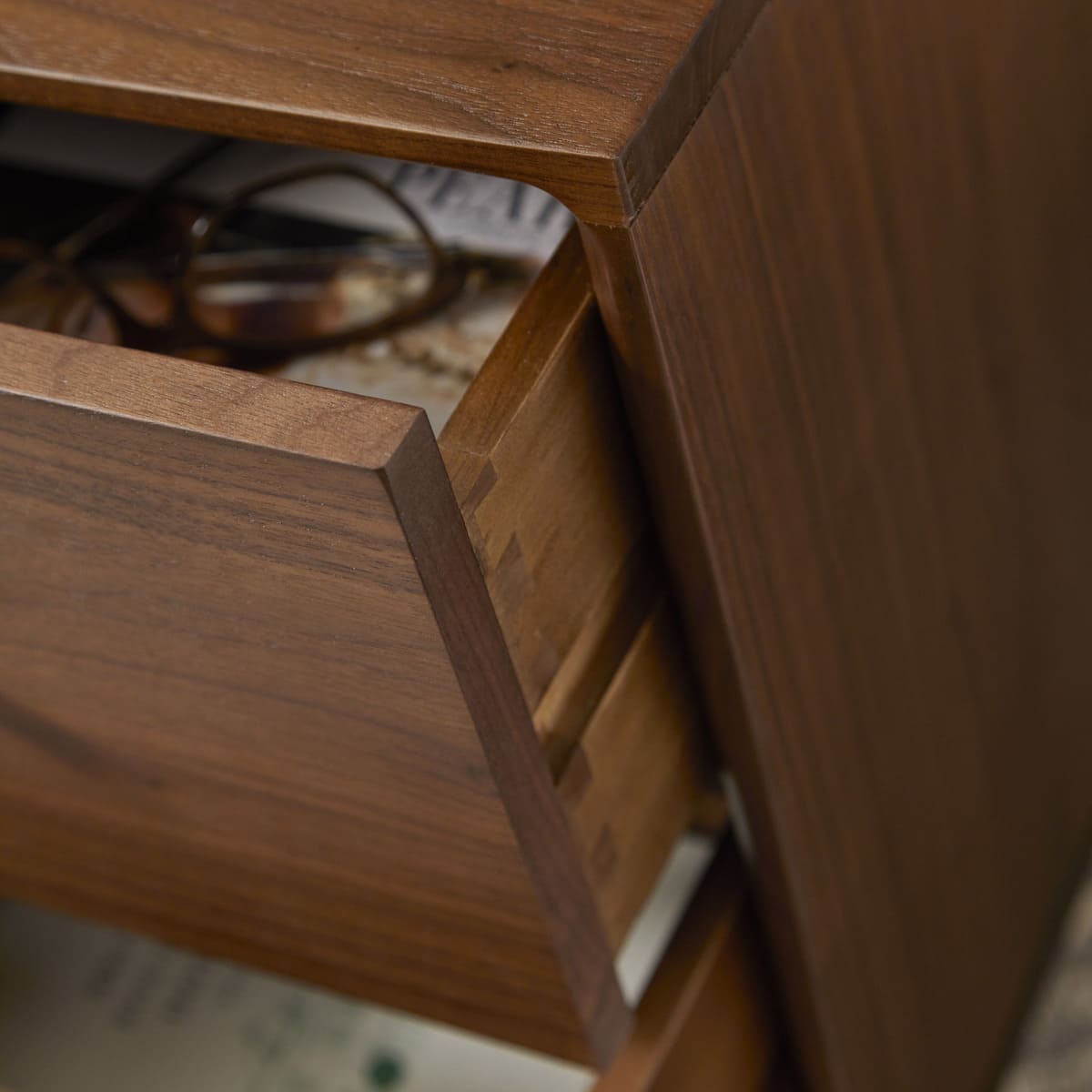 Wright Narrow Walnut Bedside Table Fishe and Lilly