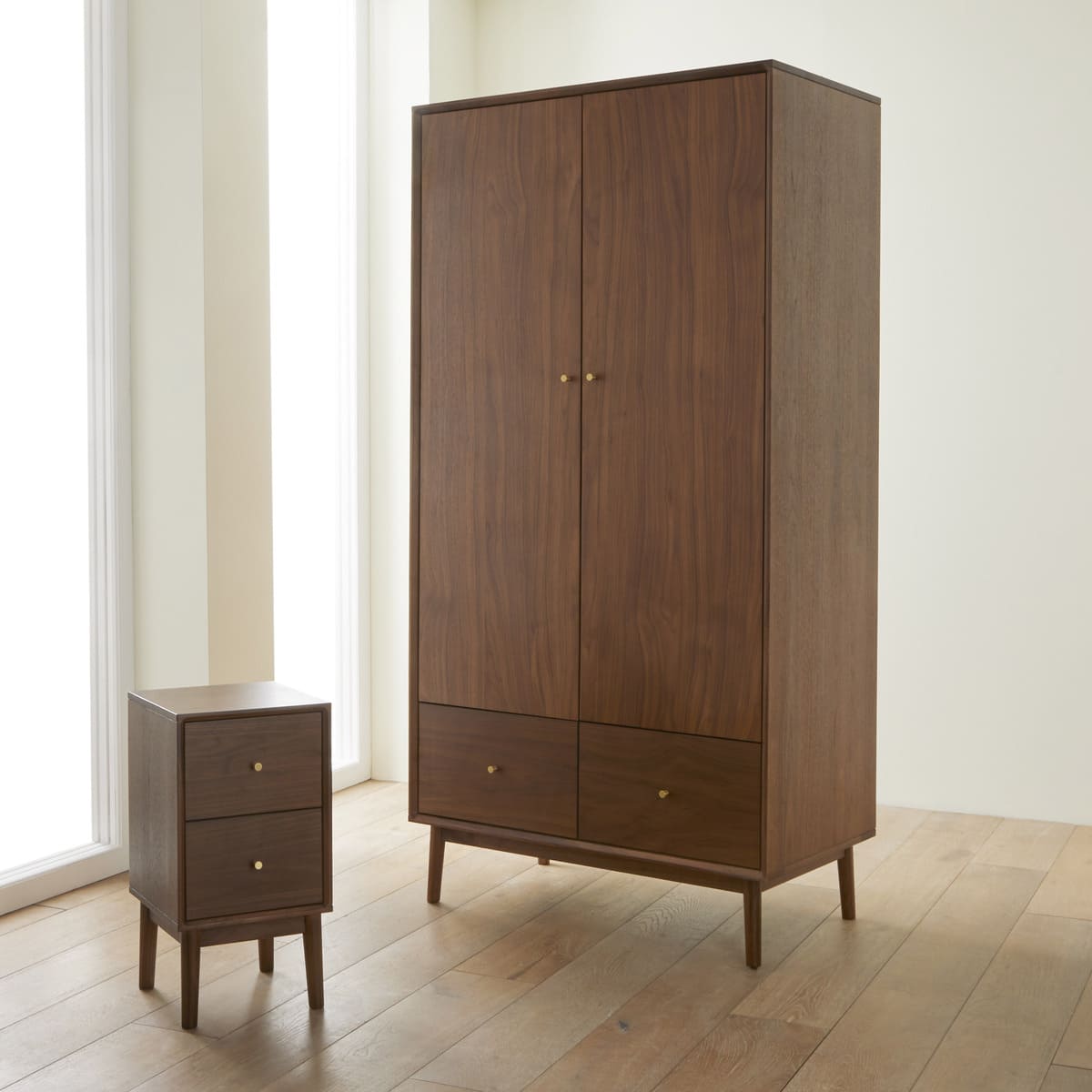 Wright Narrow Walnut Bedside Table Fishe and Lilly