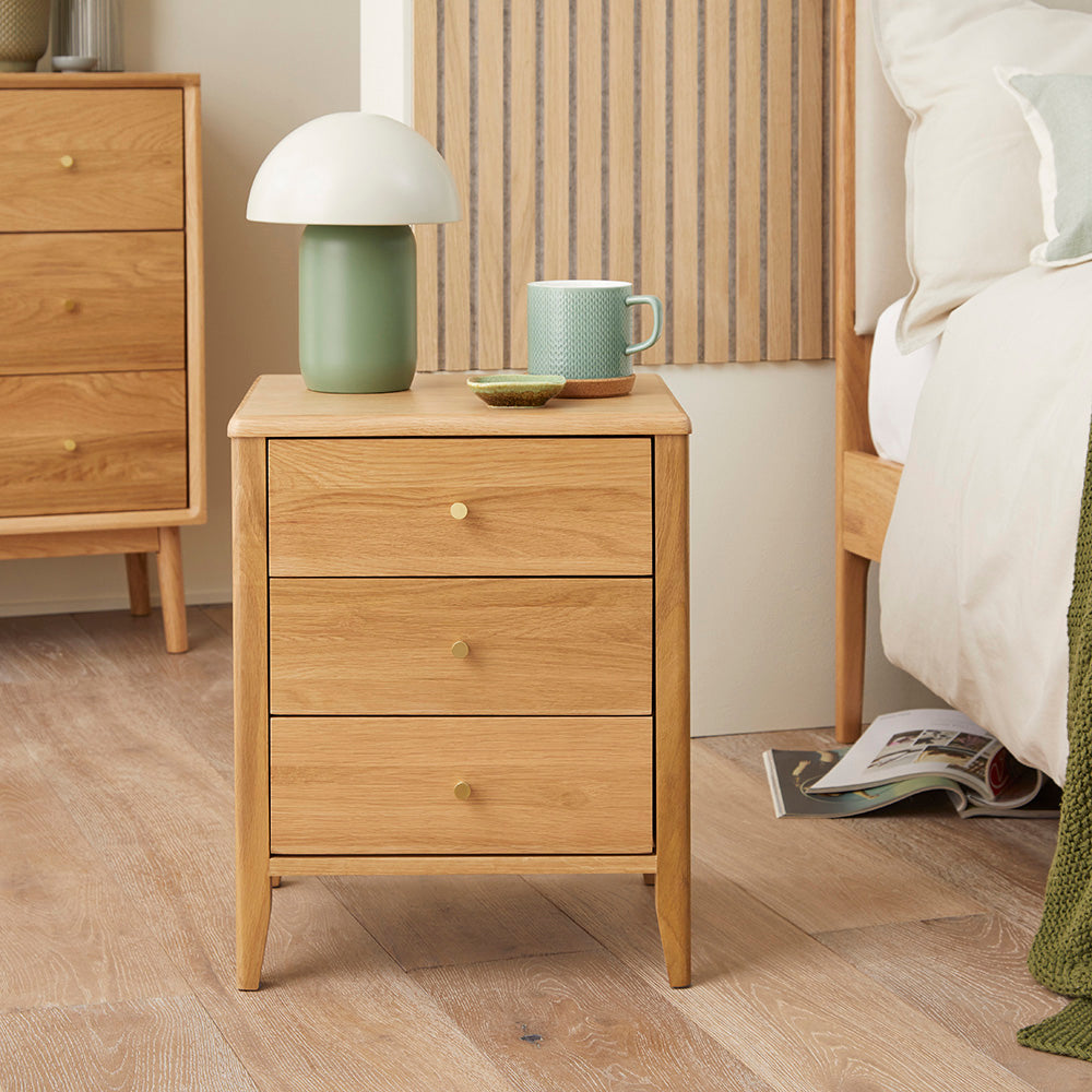 Wright Oak 3 Drawer Bedside Table Fishe and Lilly