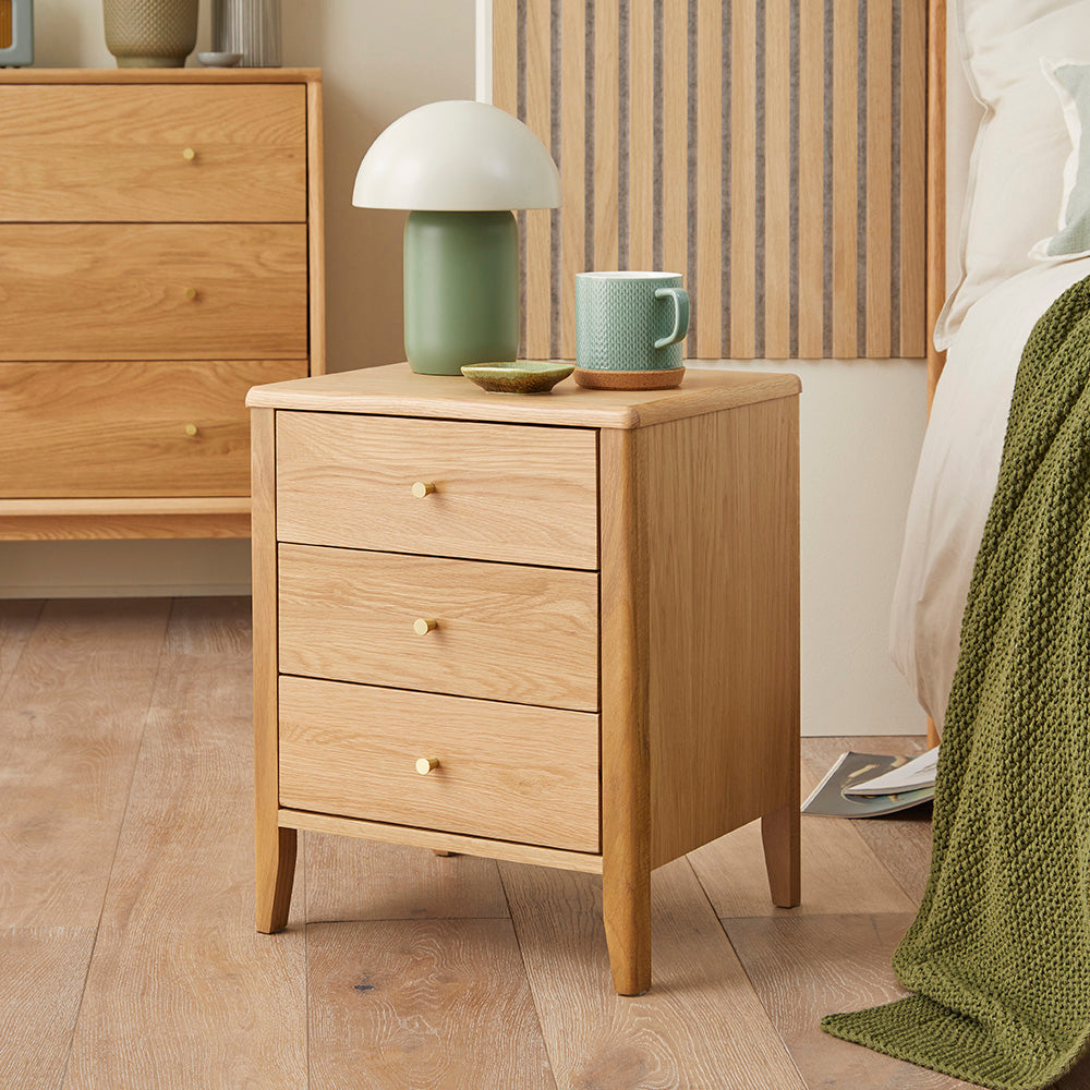 Wright Oak 3 Drawer Bedside Table Fishe and Lilly