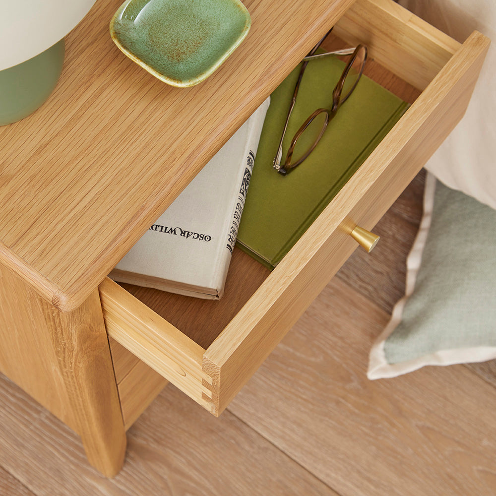Wright Oak 3 Drawer Bedside Table Fishe and Lilly