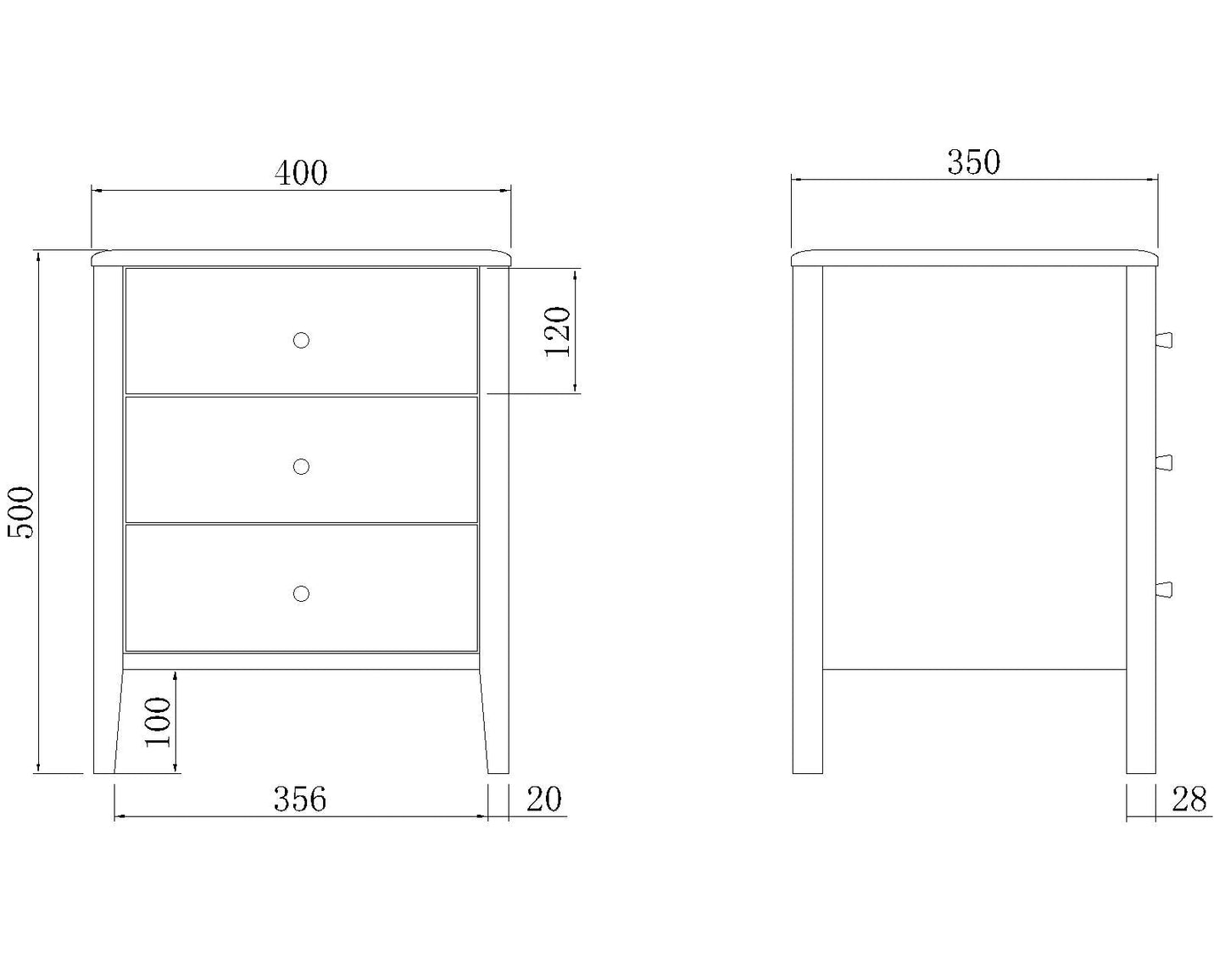 Wright Oak 3 Drawer Bedside Table Fishe and Lilly