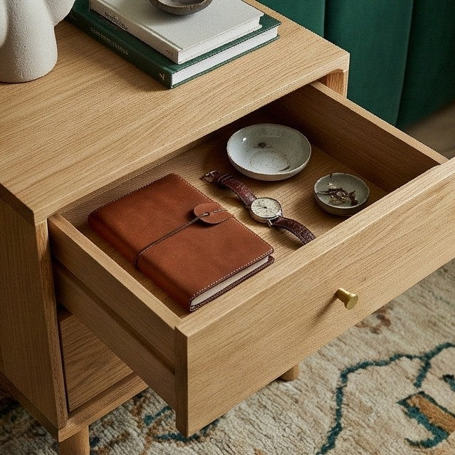 Wright Oak Bedside Table Fishe and Lilly