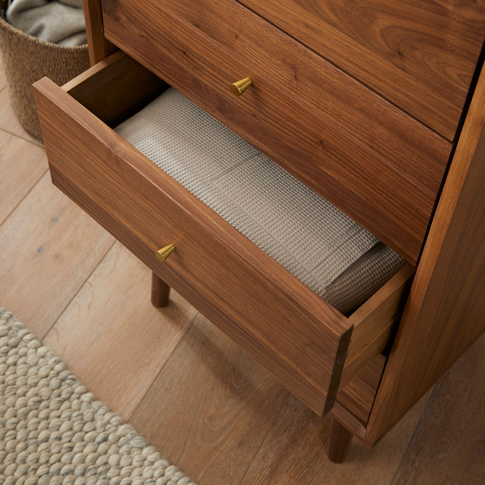 Wright Walnut Tallboy Chest of 5 Drawers Fishe and Lilly