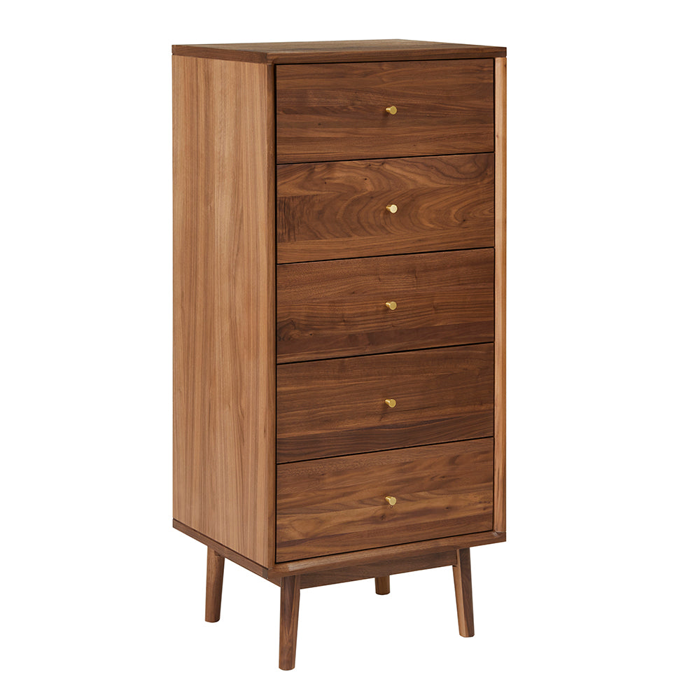 Wright Walnut Tallboy Chest of 5 Drawers Fishe and Lilly