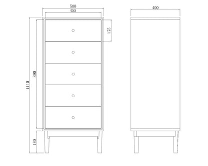 Wright Walnut Tallboy Chest of 5 Drawers Fishe and Lilly