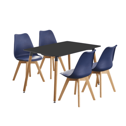 5PCs Dining Set - a Black Halo Dining Table & Set of 4 Lorenzo Tulip chairs with Padded Seat PN Home